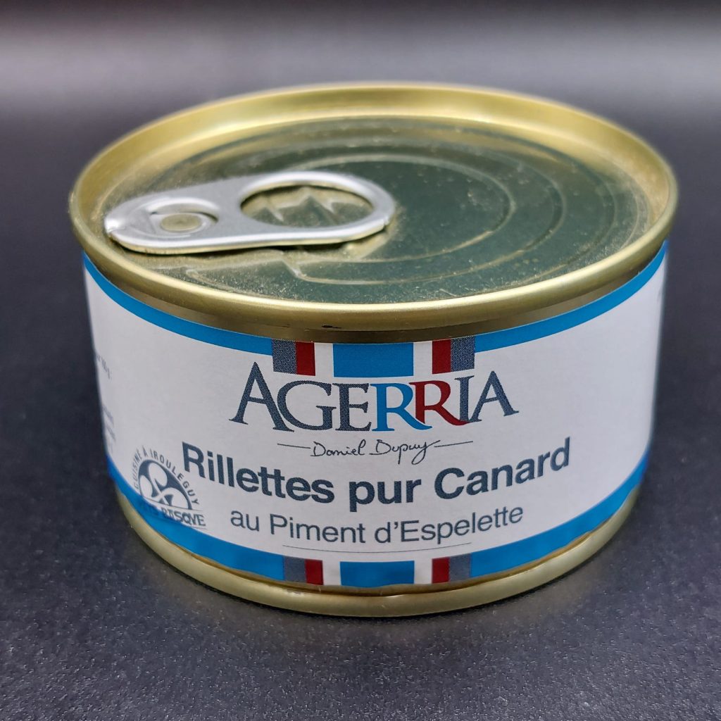 Rillettes pur canard au piment d’Espelette Agerria aux notes épicées et authentiques.