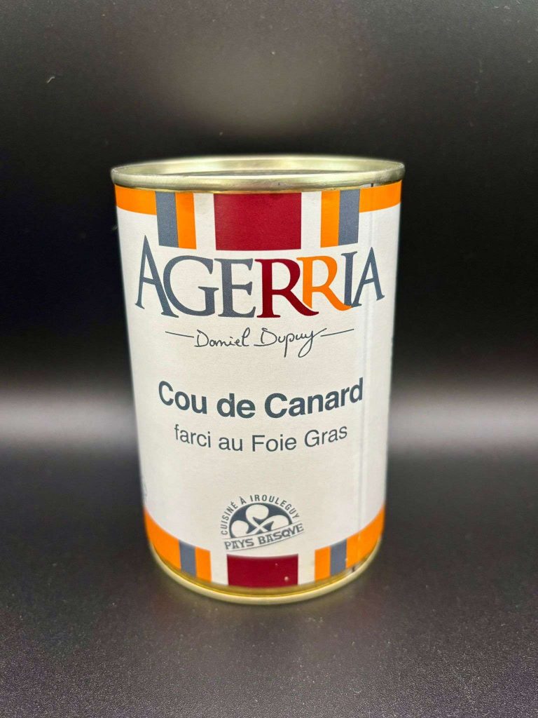 Cou de canard farci au foie gras Agerria, spécialité du Sud-Ouest savoureuse et festive.