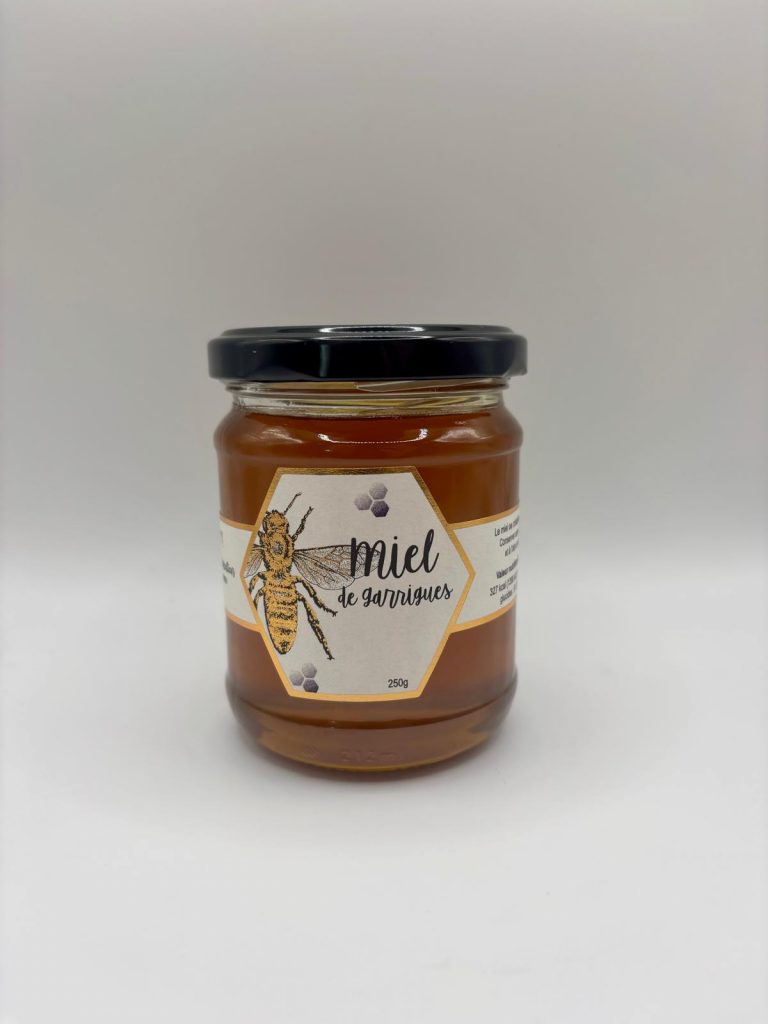 Pot de miel de garrigues 259g aux notes florales et aromatiques inspirées des plantes sauvages.