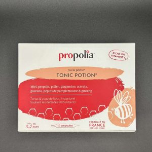 TONIC POTION A BASE DE MIEL,PROPOLIS,POLLEN,GINGEMBRE,ACÉROLA,GUARANA,PÉPINS DE PAMPLEMOUSSE & GINSENG EN AMPOULES