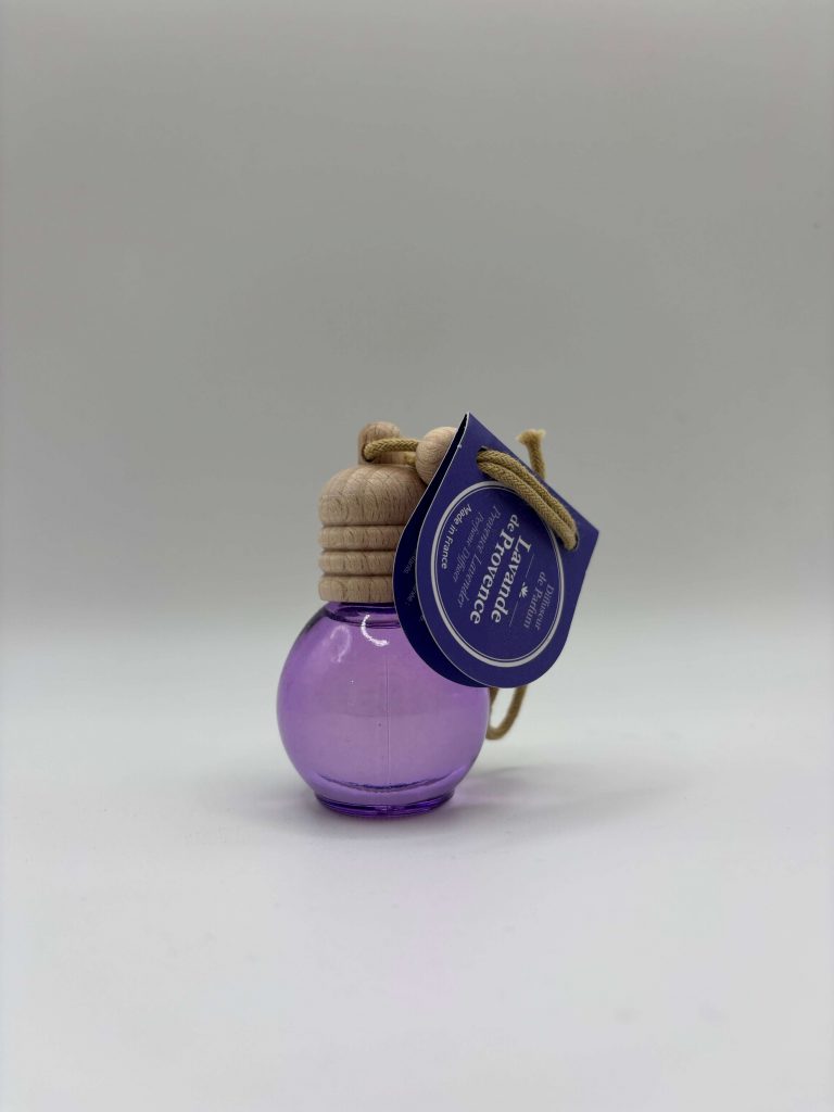 Diffuseur de parfum en forme de boule avec senteur lavande, ambiance relaxante et fleurie.