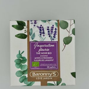 THÉ NOIR BIO INSPIRATION FLEURIE AROMATISÉ MYRTE CITRONNÉE FLEURS DE LAVANDE BARONNY'S COTÉ JARDIN