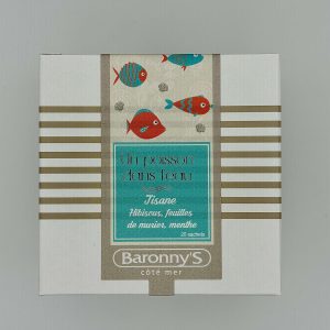 TISANE  "UN POISSON DANS L'EAU" HIBISCUS FEUILLES DE MURIER & MENTHE BARONNY'S COTÉ MER