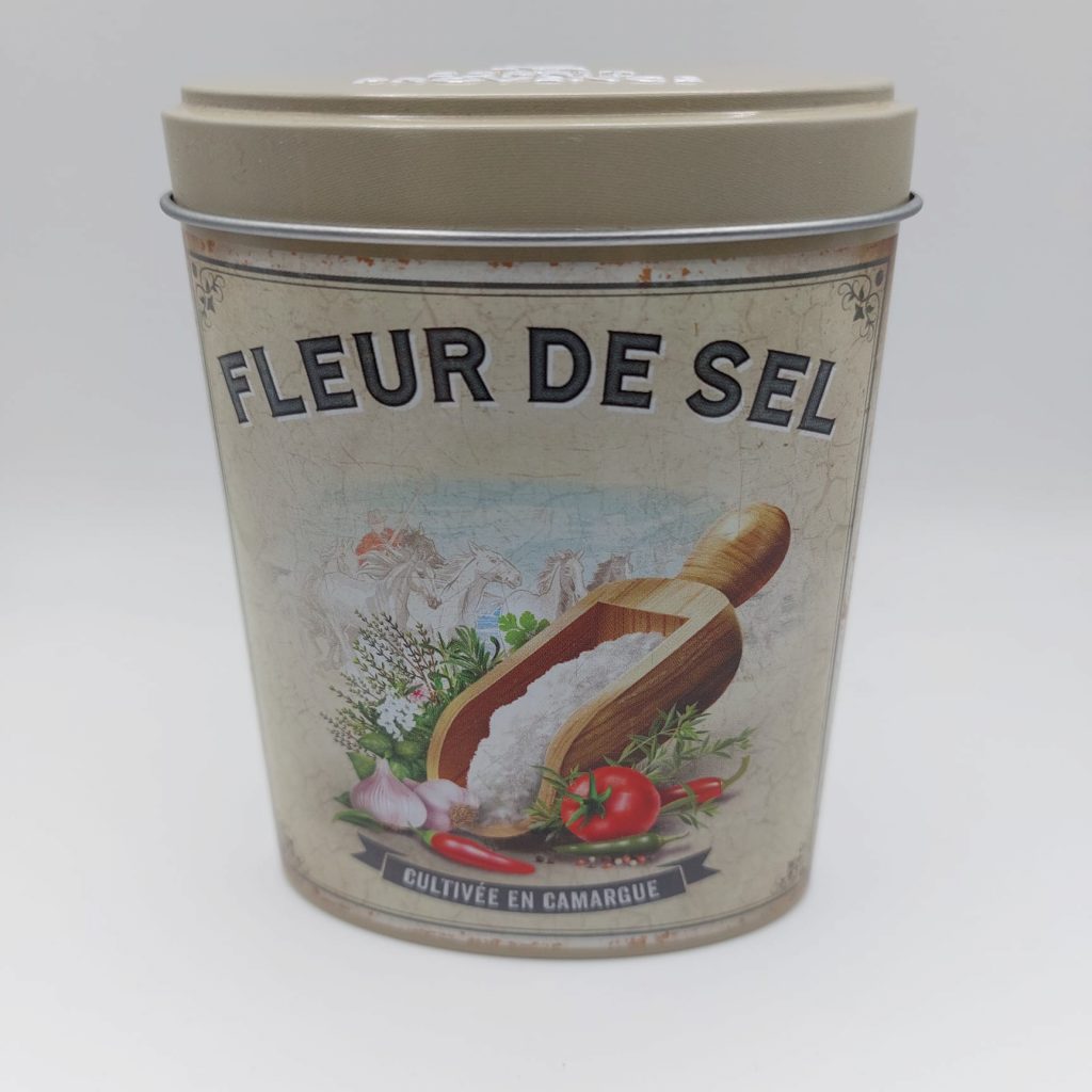 Boîte verseuse en métal pour fleur de sel de la marque Esprit Provence.