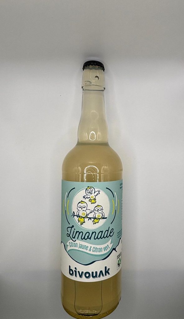Bouteille de limonade artisanale Citron Jaune – Citron Vert de Bivouak, rafraîchissante