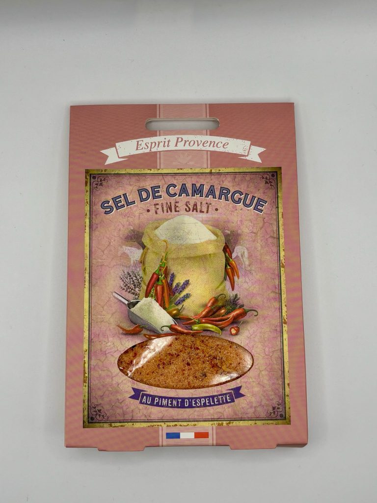 Sel de Camargue au piment d’Espelette de la marque Esprit Provence.
