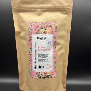 Sachet de thé blanc Fraise Framboise de la marque Quai Sud, infusion fruitée aux arômes de fraise et framboise, idéale pour une pause gourmande