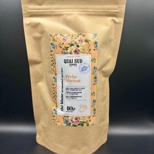 Sachet de thé blanc Pêche Abricot de la marque Quai Sud, infusion fruitée aux notes de pêche et abricot, idéal pour une pause gourmande