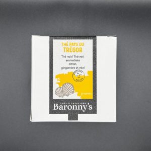 Boîte de thé Pays du Trégor de la marque Baronny’s, mélange aromatique inspiré de la Bretagne, idéal pour une pause gourmande