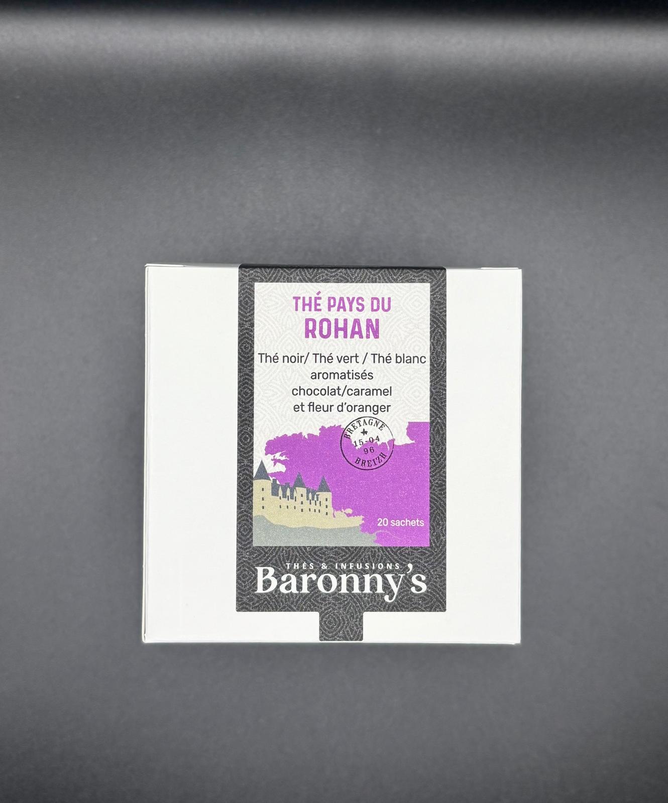 Boîte de thé Pays du Rohan de la marque Baronny’s, infusion raffinée inspirée de la Bretagne, idéale pour une pause gourmande