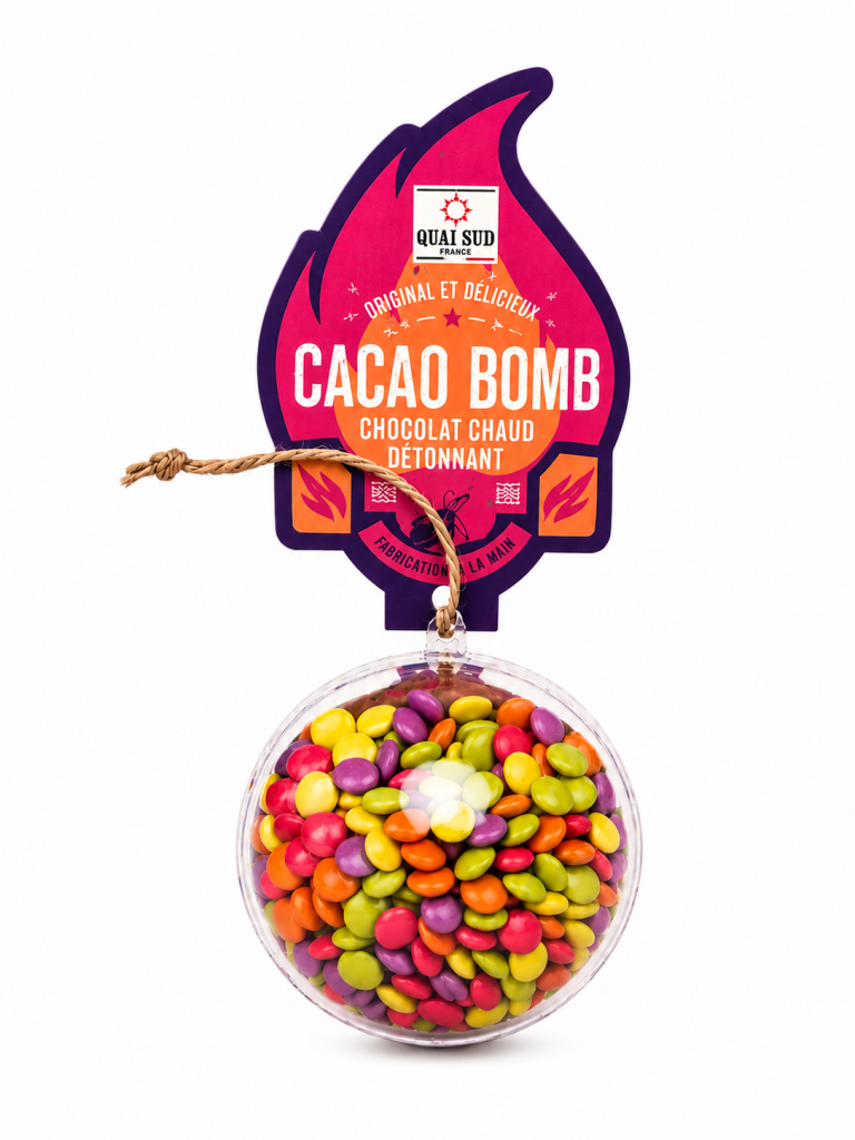 Bombe cacao Quai Sud aux dragées chocolat au lait pour chocolat chaud gourmand.